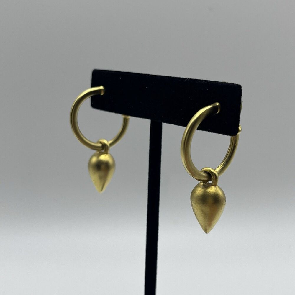 Vintage Goldtone Matte Finish Dangle Teardrop Shape Pierced Earrings Retro VTG